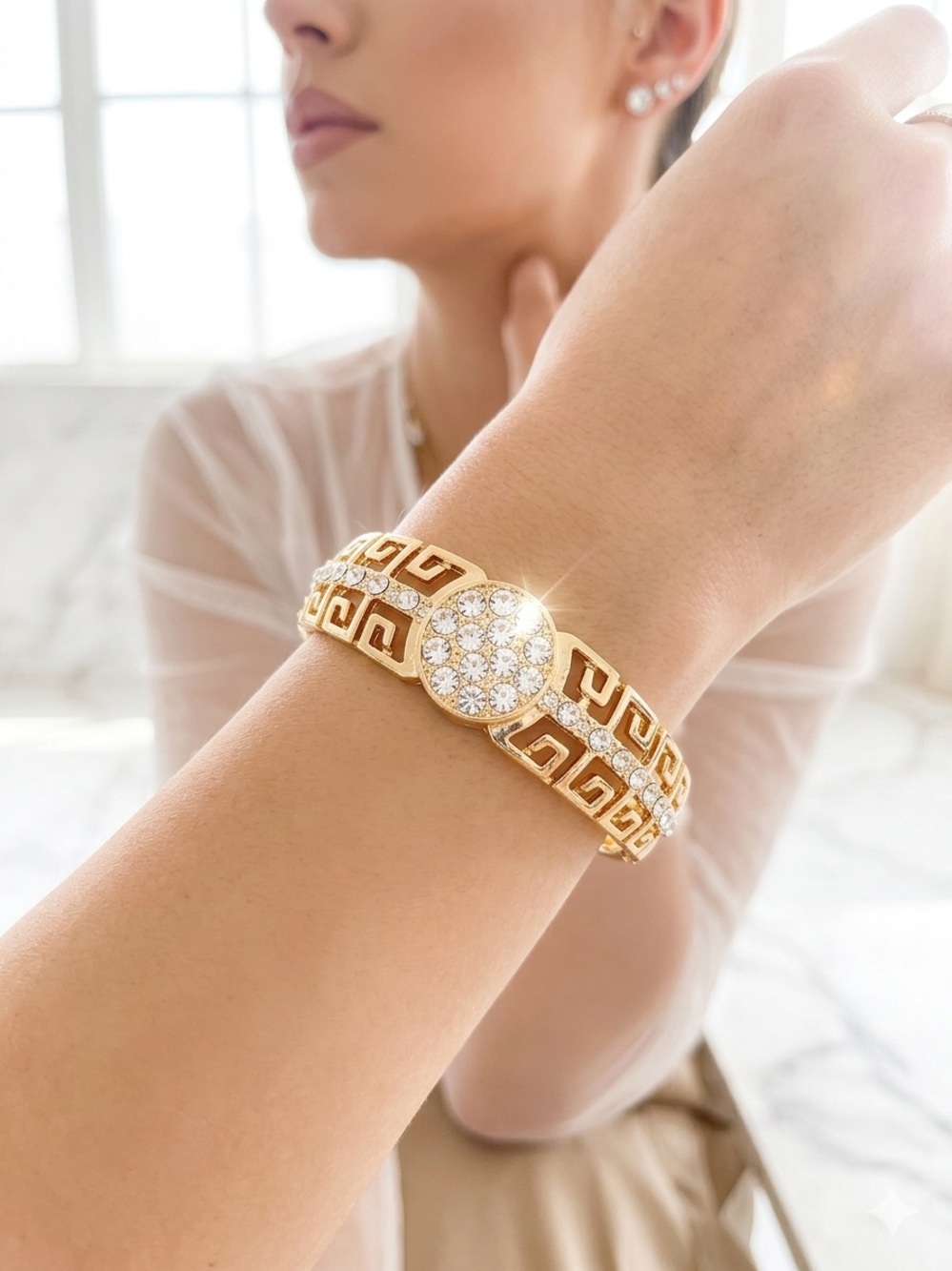 Gold Crystal Pavé Medallion Bracelet - Elegant Women’s Jewelry